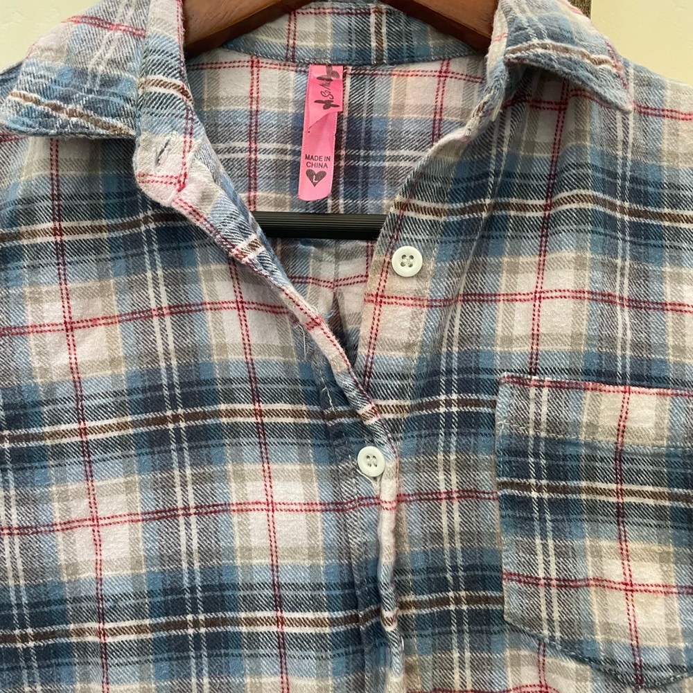 So Nikki Blue and White Plaid Kids Shirt